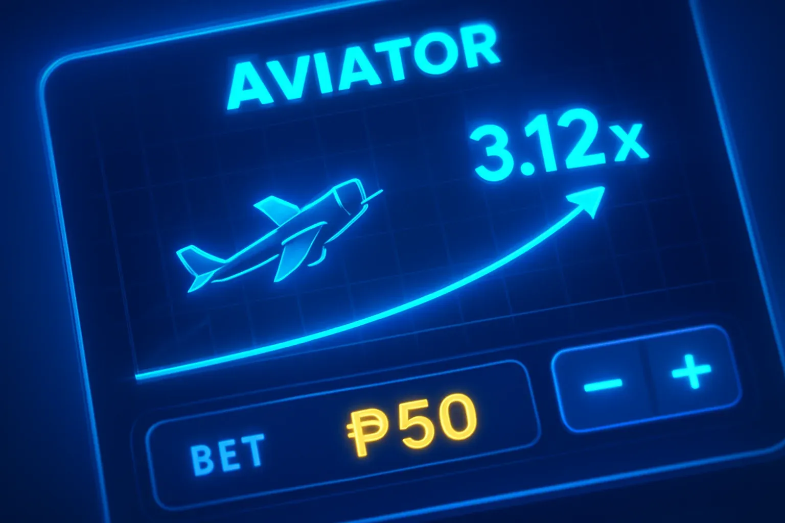 Aviator crash game UI with plane trajectory, multiplier graph, and PHP bets