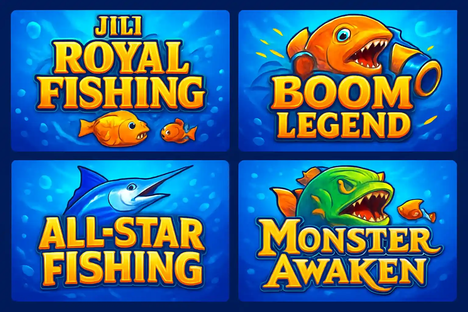 Grid of popular Philippine fishing game thumbnails in vibrant casino style